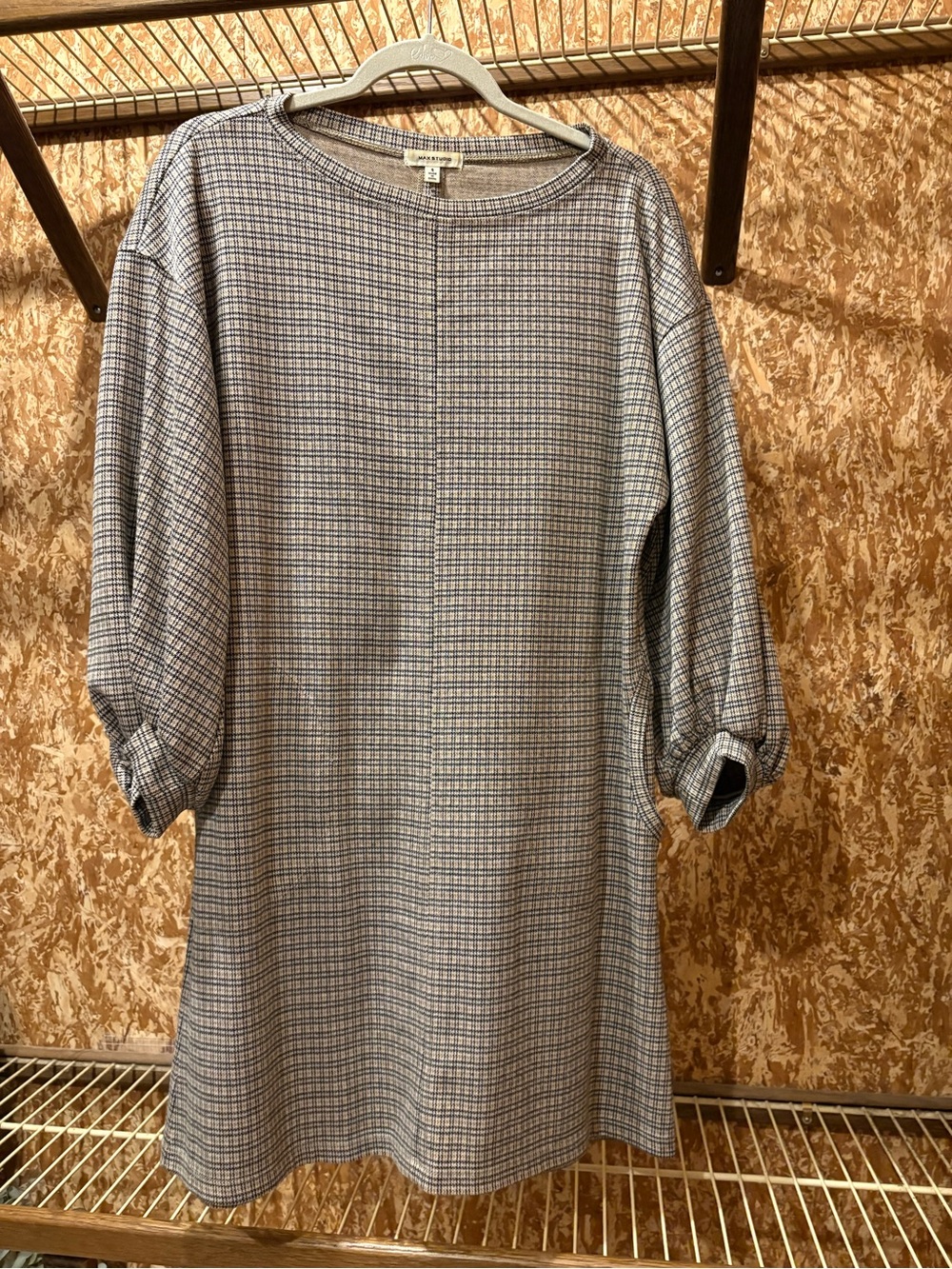 Max Studio Plaid Tunic Dress in Blue and Cream